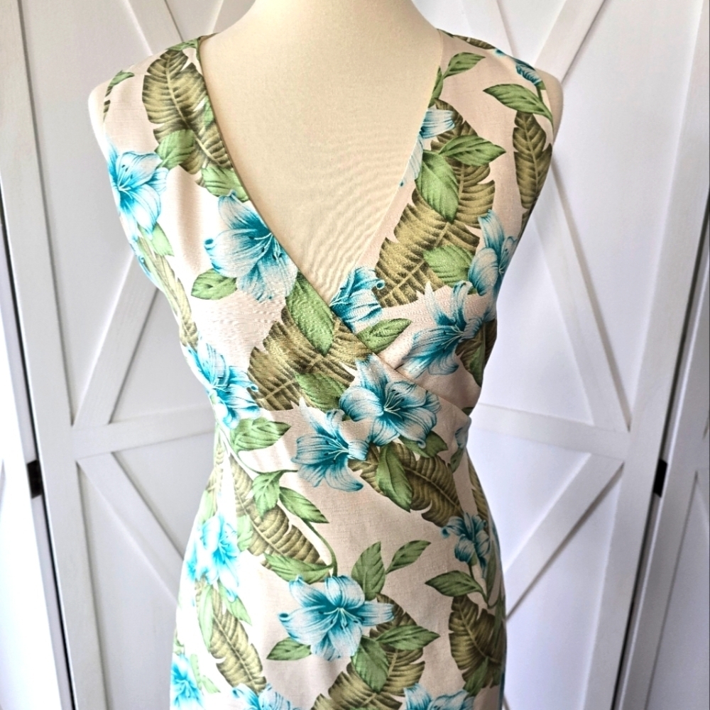 Tommy Bahama Vintage Silk Hawaiian Sleeveless Dress - Blue and Green - Picture 2 of 10